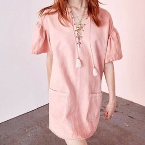 Ulla Johnson Marcelle  Peach Natural Dye Cotton Linen Blend Dress